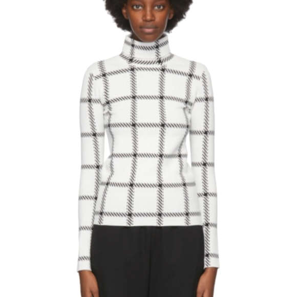 NWT$750 Stella McCartney White Black Plaid Compact Turtleneck Top Sweater - Picture 4 of 14